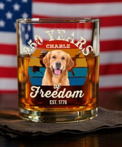 Custom Dog Photo 250 Years of Freedom EST. 1776 Whiskey Glass