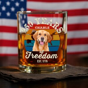 Custom Dog Photo 250 Years of Freedom EST. 1776 Whiskey Glass LM32 895325