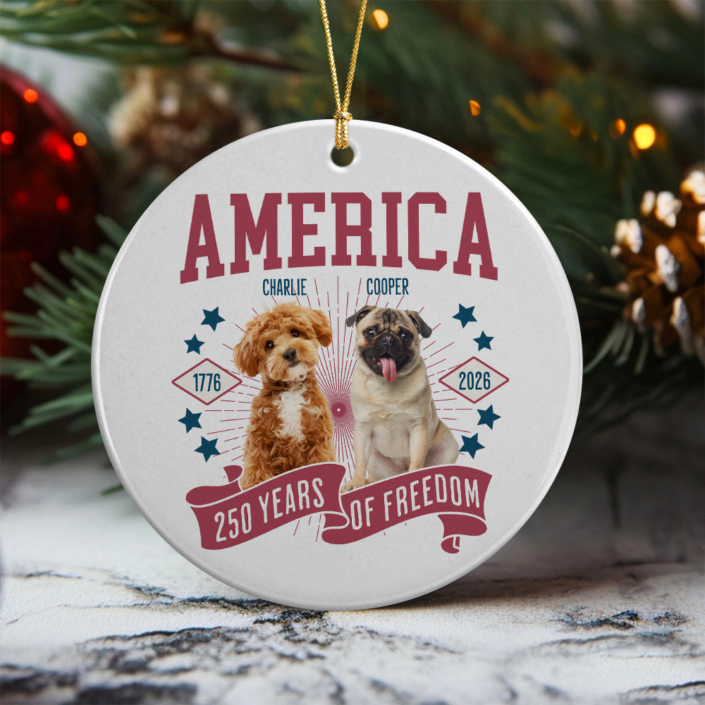 Custom Dog Photo America 250th Anniversary Eagle Ceramic Ornament - Image 5