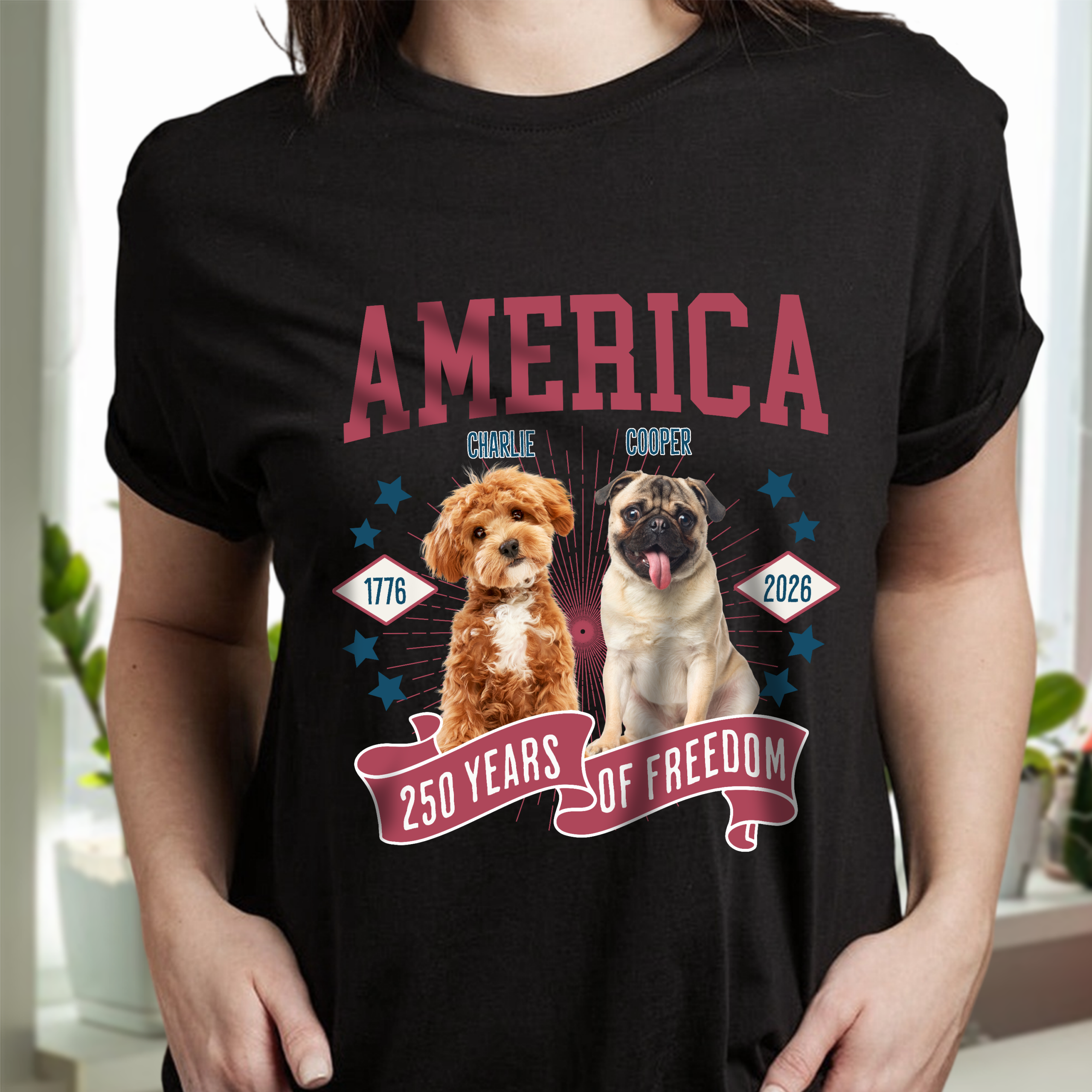 Custom Dog Photo America 250th Anniversary Eagle Dark Shirt LM32 895239 - Image 3