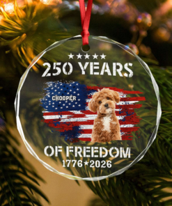 Alternative view of Custom Dog Photo American 250th Anniversary Glass Ornament