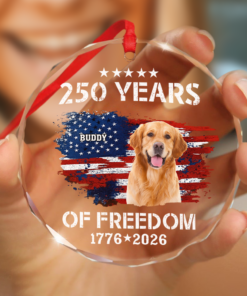 Custom Dog Photo American 250th Anniversary Glass Ornament