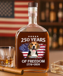 Custom Dog Photo Celebrate 250 Years of America Whiskey Bottle