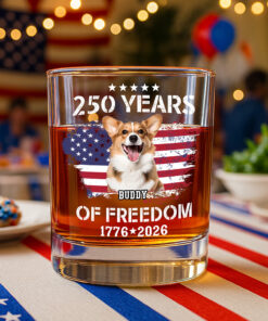 Custom Dog Photo Celebrate 250 Years of America Whiskey Glass