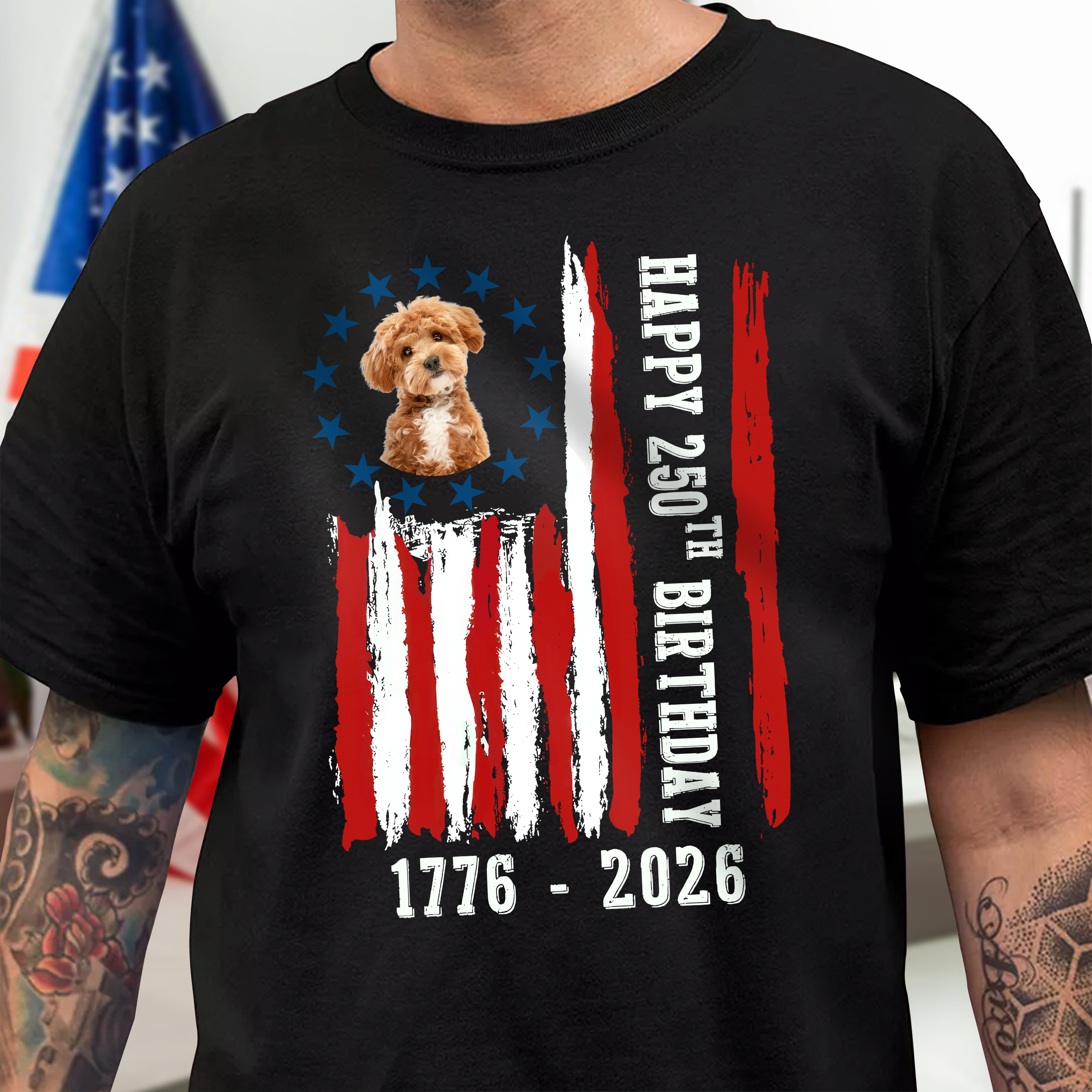 Custom Dog Photo Happy 250 Years Of Freedom Patriot Dark Shirt LM32 895215