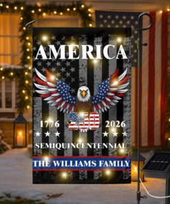 Alternative view of Custom Family America Eagle 250th Anniversary Semiquincentennial 1776-2026 Patriotic Led Garden Flag