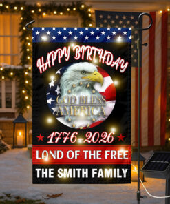 Custom Family Happy Birthday Land Of Free Led Garden Flag Independence Day Decor