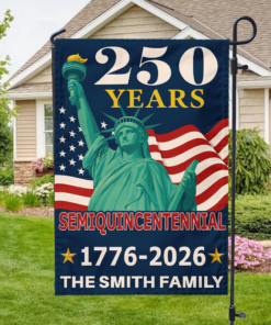 Alternative view of Custom Family Name 250 Years America 1776-2026 Semiquincentennial Garden Flag