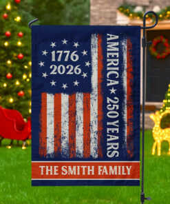 Alternative view of Custom Family Name 250 Years America Flag 250th Birthday 1776-2026 Garden Flag Gift for Family