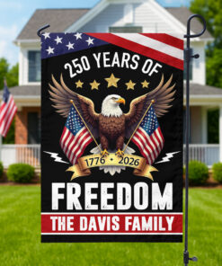 Custom Family Name 250 Years America Freedom With Eagles Garden Flag