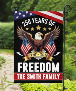 Alternative view of Custom Family Name 250 Years America Freedom With Eagles Garden Flag