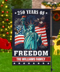 Alternative view of Custom Family Name 250 Years of Freedom American Garden Flag Patriotic Independence Day Decor