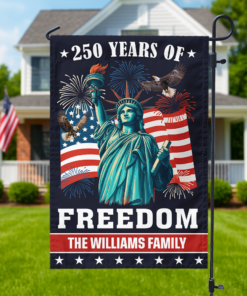 Custom Family Name 250 Years of Freedom American Garden Flag Patriotic Independence Day Decor