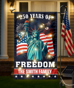 Custom Family Name 250 Years of Freedom American Led Garden Flag Patriotic Independence Day Decor