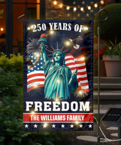 Alternative view of Custom Family Name 250 Years of Freedom American Led Garden Flag Patriotic Independence Day Decor