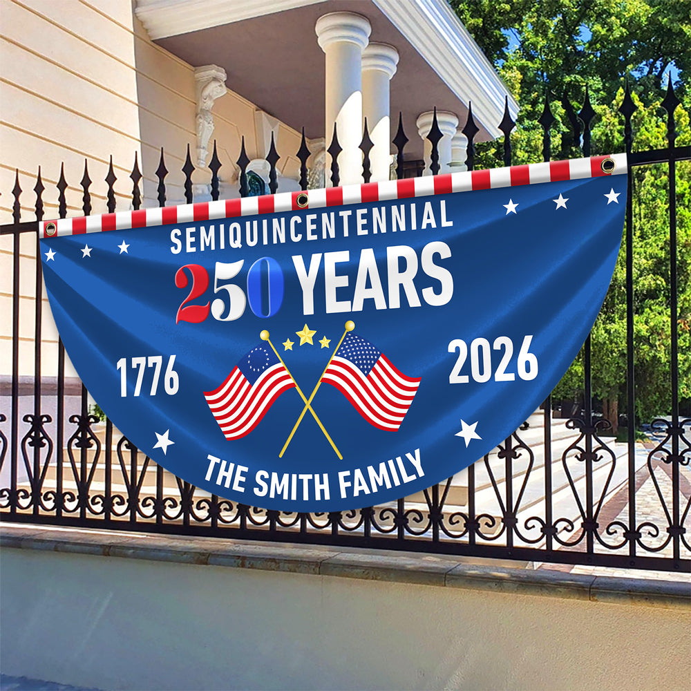 Custom Family Name 250 Years Semiquincentennial Pleated Fan Flag - Image 3