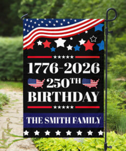 Alternative view of Custom Family Name 250th Anniversary 1776 - 2026 Garden Flag
