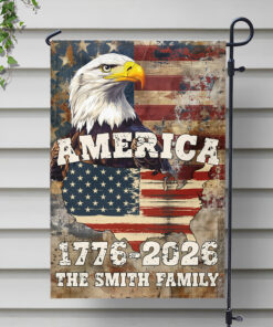 Custom Family Name America 1776 - 2026 Non-Pleated Fan Flag