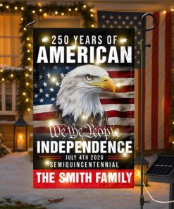 Alternative view of Custom Family Name America 250th Anniversary We The People Eagle LED Garden Flag