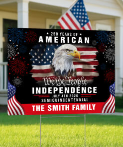 Alternative view of Custom Family Name America 250th Anniversary We The People Eagle Yard Sign