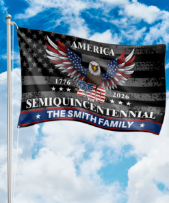 Alternative view of Custom Family Name America Eagle 250th Anniversary Semiquincentennial 1776-2026 Patriotic House Flag