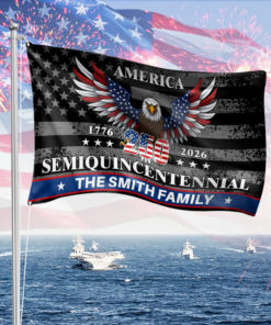 Custom Family Name America Eagle 250th Anniversary Semiquincentennial 1776-2026 Patriotic House Flag