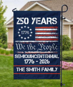 Alternative view of Custom Family Name Americaâ€™s 250th Anniversary United States Semiquincentennial Garden Flag