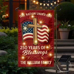 Alternative view of Custom Family Name Blessings America One Nation Under God LED Garden Flag LM32 895779
