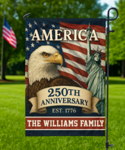 Alternative view of Custom Family Name Celebrate America 250th Anniversary Garden Flag Patriotic Gifts