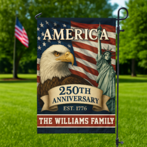 Alternative view of Custom Family Name Celebrate America 250th Anniversary Garden Flag Patriotic Gifts CH07 899150