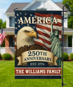 Custom Family Name Celebrate America 250th Anniversary Garden Flag Patriotic Gifts
