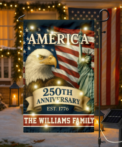 Custom Family Name Celebrate America 250th Anniversary LED Garden Flag Patriotic Gifts