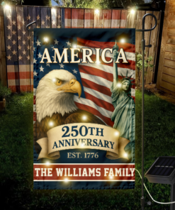 Alternative view of Custom Family Name Celebrate America 250th Anniversary LED Garden Flag Patriotic Gifts
