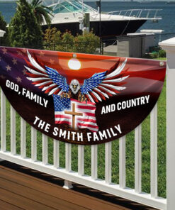 Alternative view of Custom Family Name God Family And Country America Pleated Fan Flag