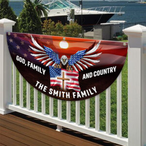 Alternative view of Custom Family Name God Family And Country America Pleated Fan Flag TH10 896437