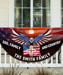 Custom Family Name God Family And Country America Pleated Fan Flag