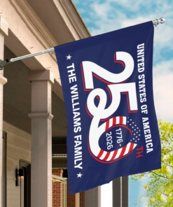 Alternative view of Custom Family Name Patriotic 250th Anniversary 1776 2026 United States of America Semiquincentennial Banner House Flag