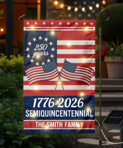 Alternative view of Custom Family Name Semiquincentennial 250th Anniversary LED Garden Flag