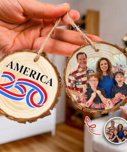 Alternative view of Custom Family Photo America 250 Years 1776-2026 Semiquincentennial Wood Slice Ornament