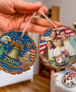 Alternative view of Custom Family Photo America 250th Anniversary 1776-2026 Wood Slice Ornament