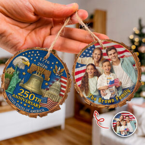 Alternative view of Custom Family Photo America 250th Anniversary 1776-2026 Wood Slice Ornament HO82 900172