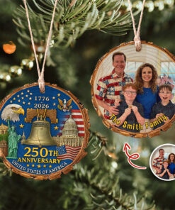 Custom Family Photo America 250th Anniversary 1776-2026 Wood Slice Ornament