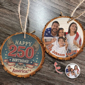 Alternative view of Custom Family Photo Happy 250 Birthday America Wood Slice Ornament HO82 900122