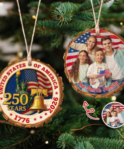 Alternative view of Custom Family Photo United States of America 250 Years Wood Slice Ornament