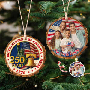 Alternative view of Custom Family Photo United States of America 250 Years Wood Slice Ornament HO82 900126