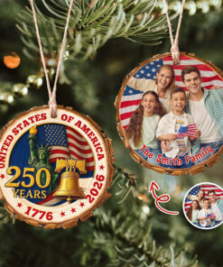 Custom Family Photo United States of America 250 Years Wood Slice Ornament