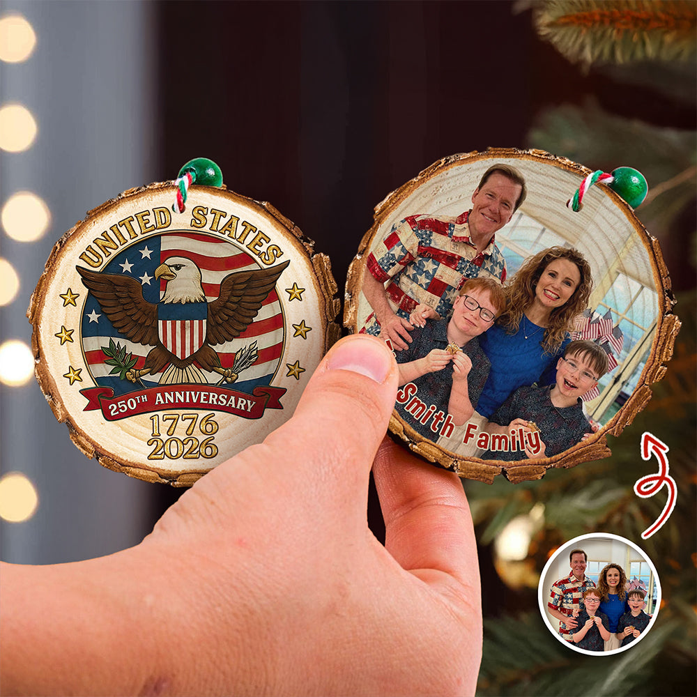 Custom Family Photo USA 250th Anniversary Eagle USA Flag Wood Slice Ornament HO82 900124 - Image 3