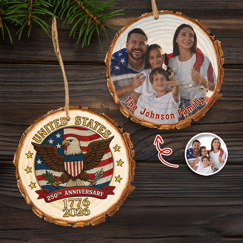 Custom Family Photo USA 250th Anniversary Eagle USA Flag Wood Slice Ornament HO82 900124 - Image 5