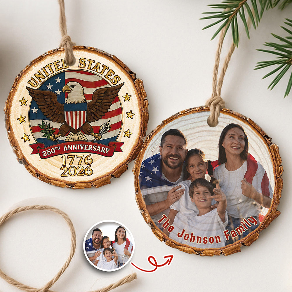 Custom Family Photo USA 250th Anniversary Eagle USA Flag Wood Slice Ornament HO82 900124 - Image 4