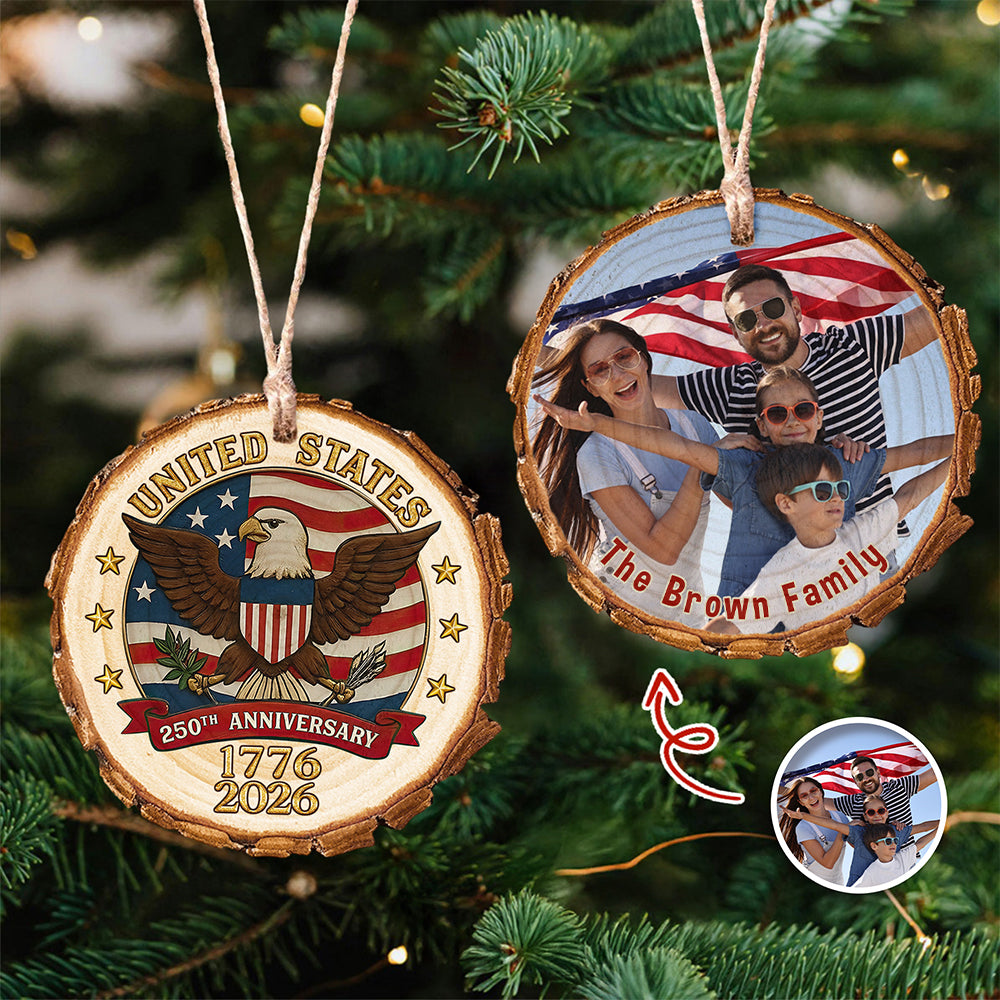 Custom Family Photo USA 250th Anniversary Eagle USA Flag Wood Slice Ornament HO82 900124 - Image 8
